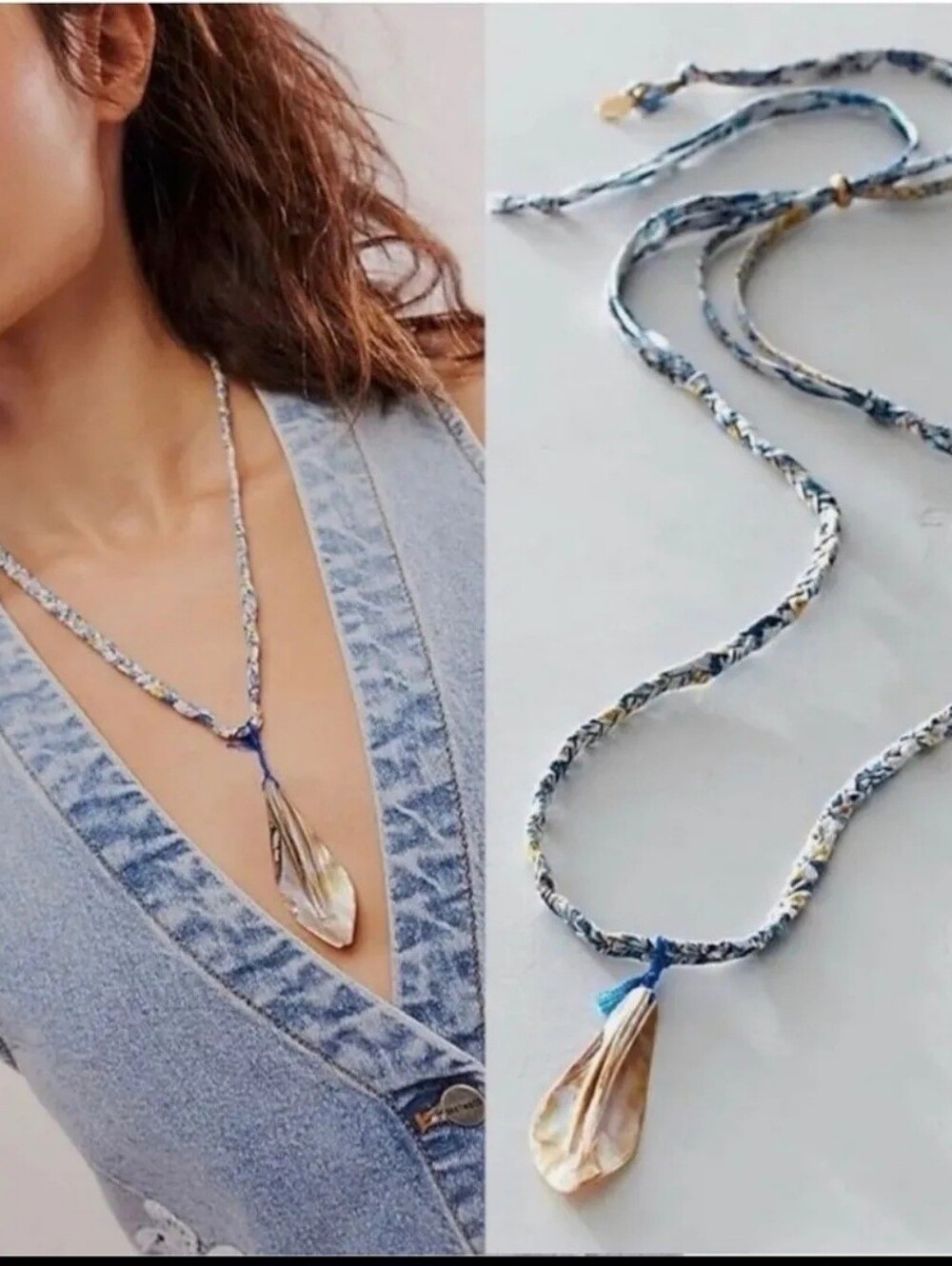 Free People Ariana OST The Era Strand Necklace iridescent pendant blue shell